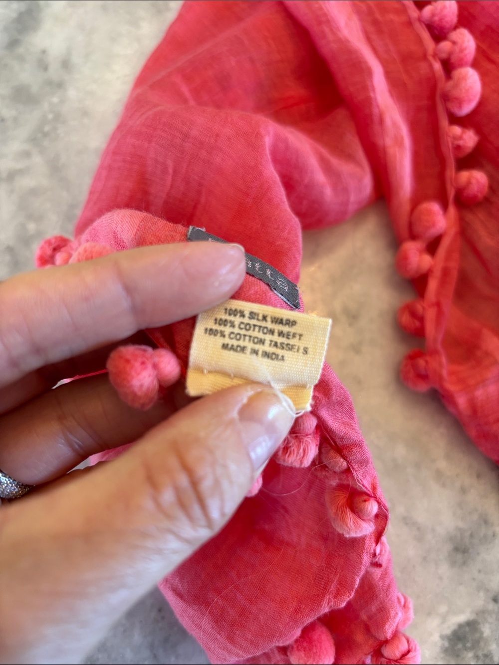 Matta Hot Pink Lightweight Scarf with Pom-Pom Trim - Picture 3 of 6